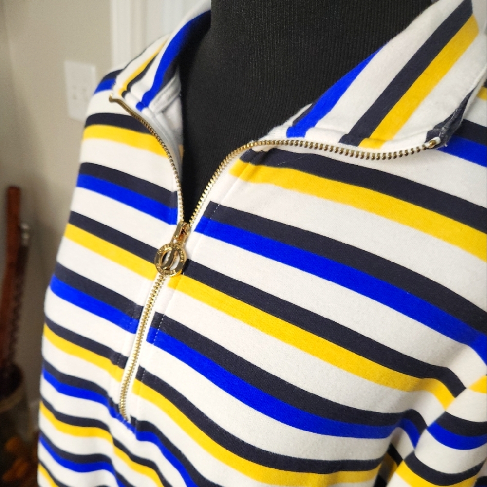 Jones New York Stripe Long Sleeve Front Zipper ‎ Size Large